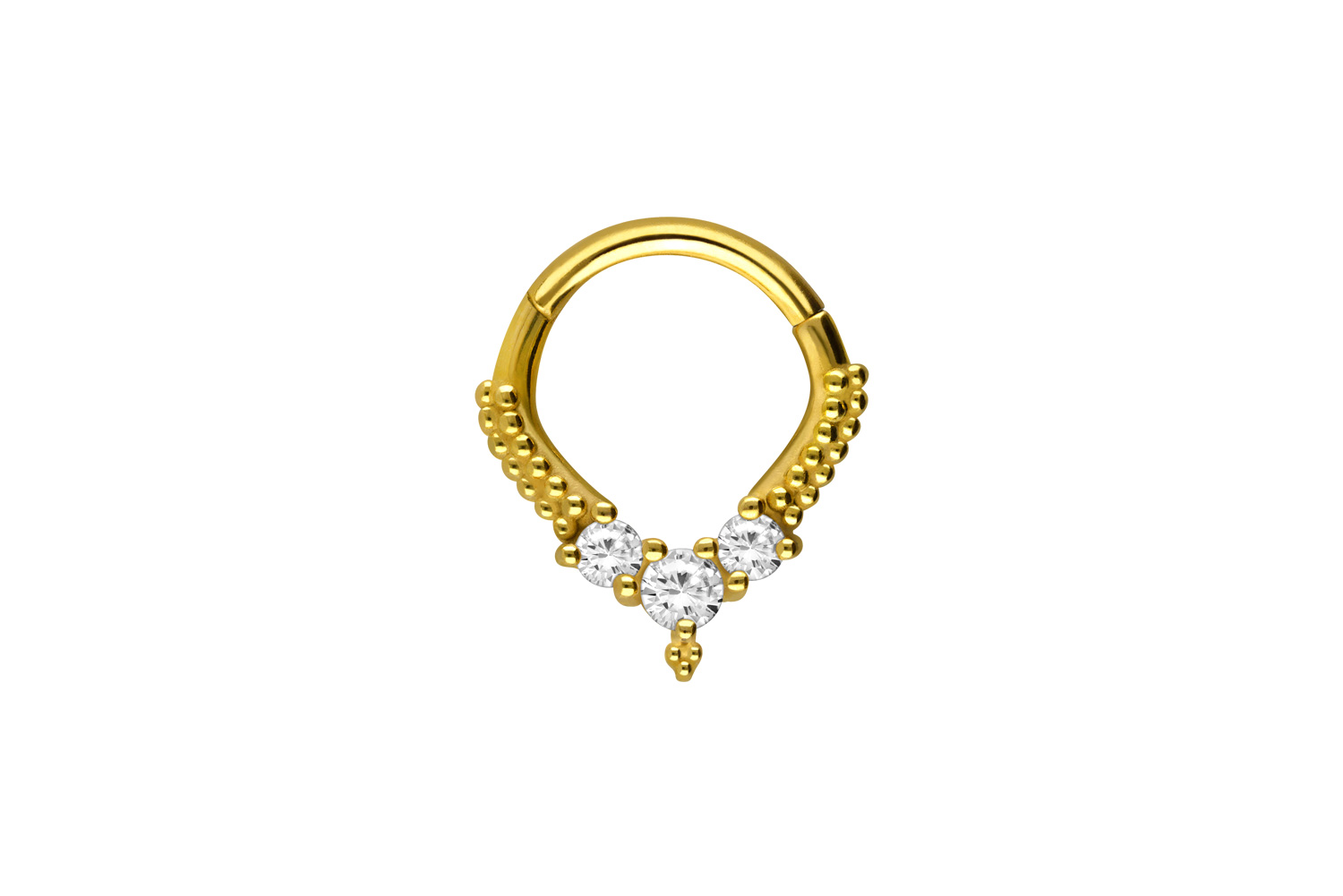 Chirurgenstahl Segmentring Clicker Piercing TROPFEN + 3 KRISTALLE + KUGELN